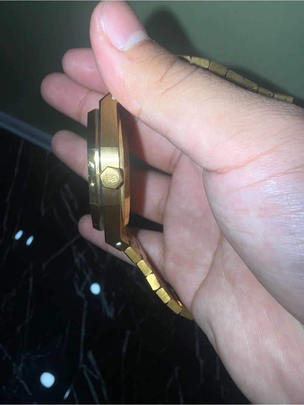 Gold Men's Stainless Steel Bracelet Watch - Black Dial